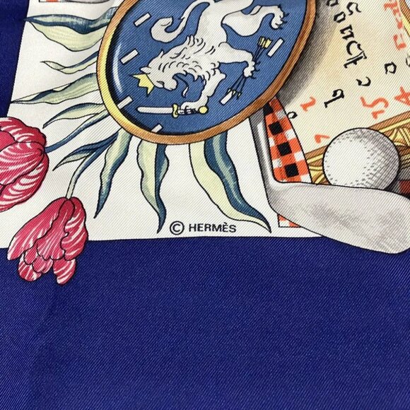 Auth HERMES Carre 90 - White Navy Multi Scarf - Picture 2 of 5